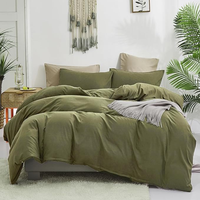 Luxlovery Olive Green Comforter Set King Army Green Bedding Comforter Set Modern Stylish Avocado Blanket Quilts Breathable Bedding Set Women Men Adults