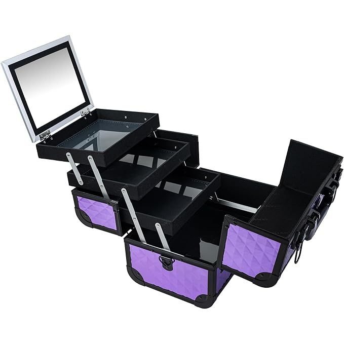 SHANY Premier Fantasy Professional Makeup Train Case Cosmetic Box Portable Makeup Case Organizer Jewelry storage with Locks, 3 Trays,Makeup Brush Holder and Cosmetics Mirror - Amethyst