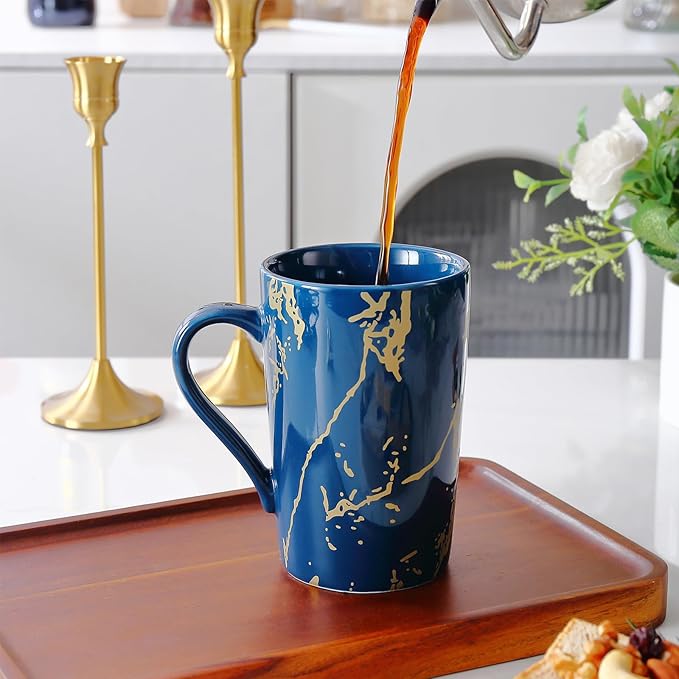 Porcelain Coffee Mugs, 12 Ounce, Set of 6, Blue | Hot Tea | Cappuccino | Mocha | Cocoa | Cups for Latte