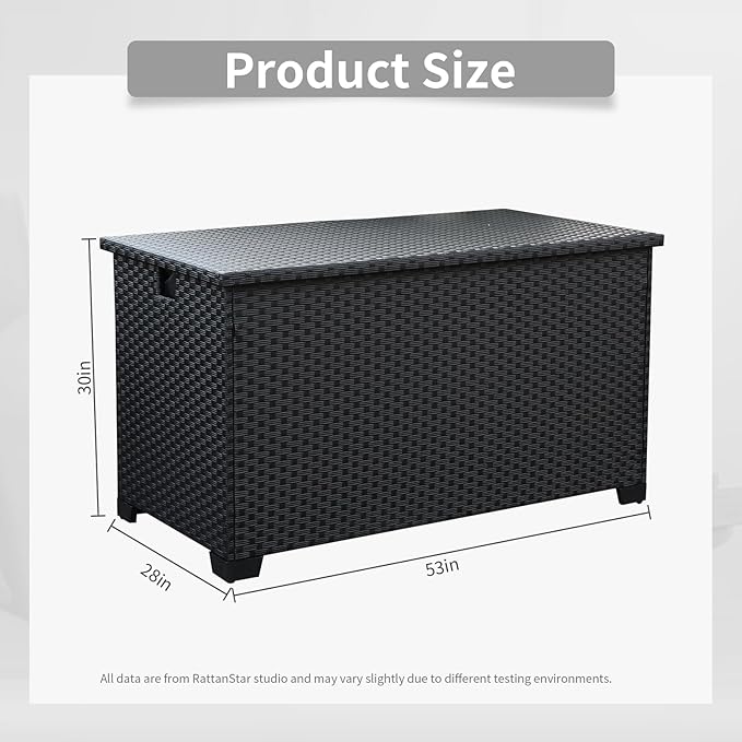 150 Gallon Patio Storage Bin with Waterproof Lining Bag Large Deck Storage Box Patio Storage Box Cushion Storage Bin Outdoor, Black Wicker