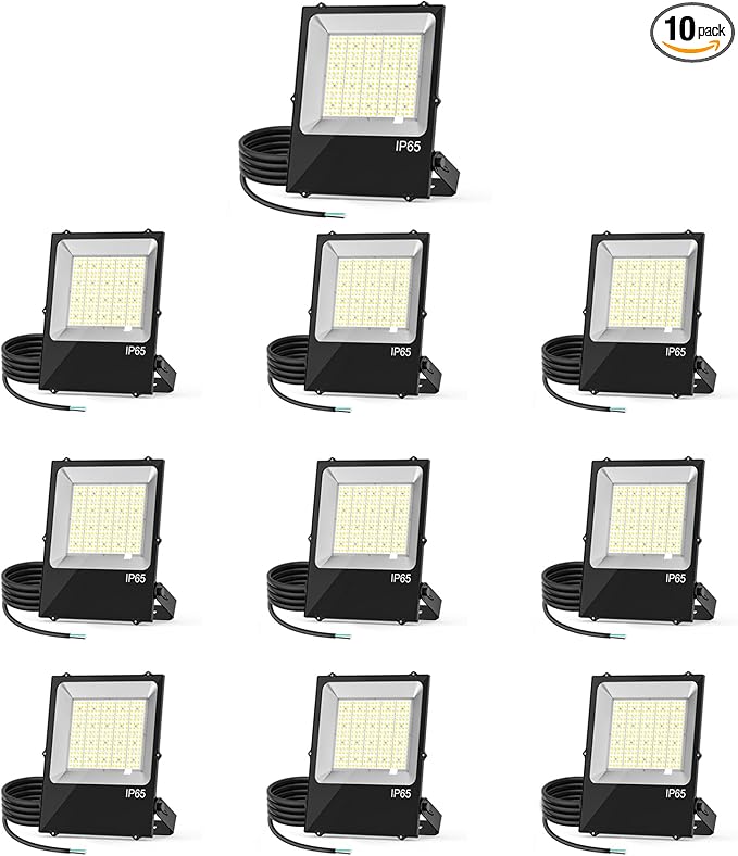 10 Pack LED Flood Light Fixture 300W 36000LM ETL Listed 5000K Outdoor Floodlight Security Lighting IP65 Waterproof for Parking Lot Sports Fields Billboard Arena Yard Garage AC100-277V