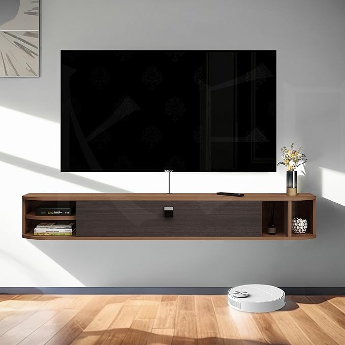 Pmnianhua Modern Floating TV Stand, 63'' Wall Mounted Under TV Shelf, Walnut