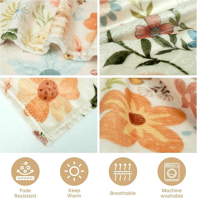 Floral Fluffy Cozy Blanket for Bed-Boho Super Soft Throw Blanket for Couch-Floral Birthday Gift for Women Queen Size 40×50 inches