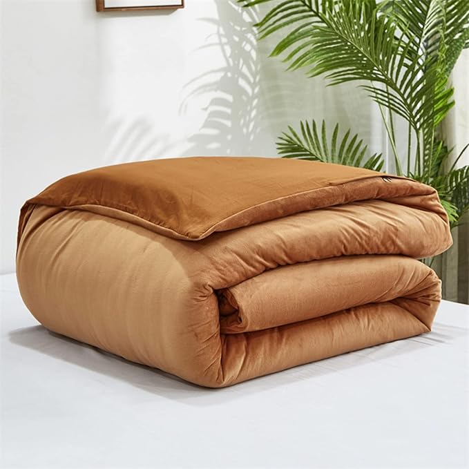 Luxlovery Pumpkin Velvet Comforter Set Twin Rust Flannel Plush Fluffy Bedding Comforter Set Terracotta Solid Color Sherpa Micromink Blanket Quilts 3 Piece Rust Brown Flannel Warm Bedding Set
