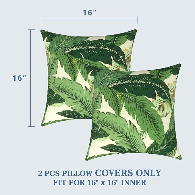 LVTXIII Outdoor Throw Pillow Covers 16 x 16 Inch, Covers ONLY Modern Cute Pattern Decorative Square Toss Pillow Case Pack of 2 for Home Patio Garden Sofa Bed Furniture, Swaying Palms Green