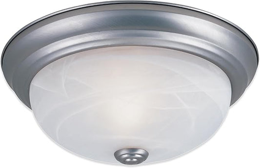 DESIGNERS FOUNTAIN Reedley 2-Lights Flush Mount Ceiling Light, 11 Inch Lighting Fixture for Kitchen, Bedroom, Bathroom, and Hallway, White Alabaster Glass, Pewter, 1257S-PW-AL