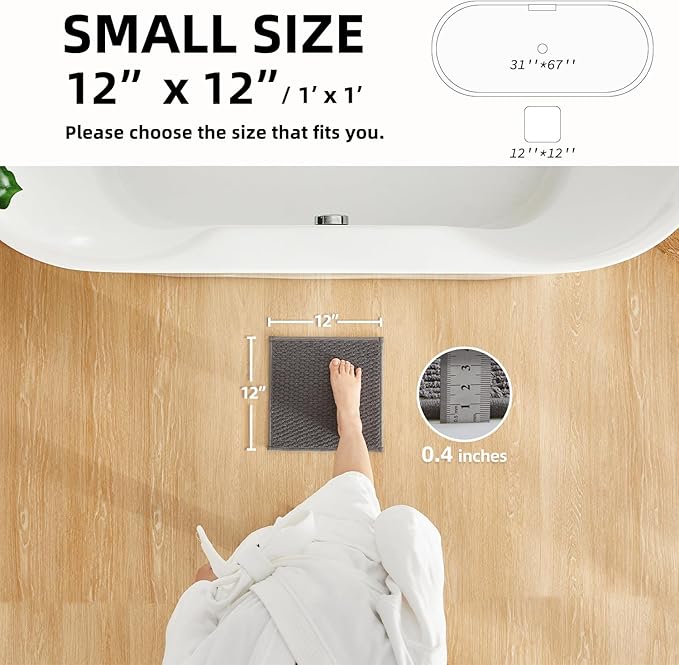 Small Bathroom Rugs, Non Slip Washable Bath Rugs Super Absorbent Bathroom Rug Thin Quick Dry Low Pile Bath Mats, Dark Grey 12"x12"