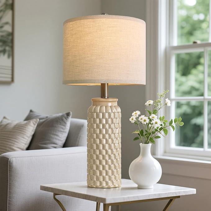 24" Modern Ceramic Bedside Lamp Set of 2 for Bedroom Decor Farmhouse Table Lamp for Living Room Office Dorm