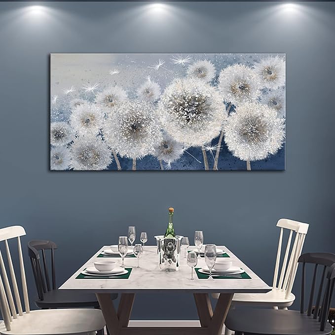 Pogusmavi Blue Wall Art for Living Room Dandelion Large Canvas Wall Art Paintings Wall Decor Wall Pictures for Bedroom Landscape Artwork Textured Wall Art 29x58IN