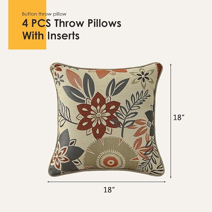 Outdoor Sunbrella Decorative Pillows Pack of 4, 18" x 18" Outdoor Pillow Set for Couch Bed Throw Patio Sofa, Airies Marble