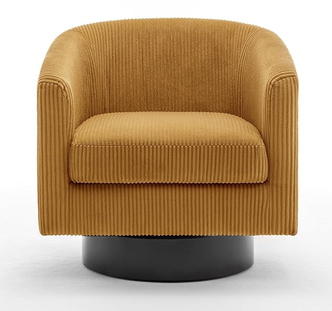 UIXE Swivel Accent Chair, Upholstered Corduroy Barrel Chair for Living Room, Small Single Sofa Bedroom Reading Seat, Set of 4, Orange
