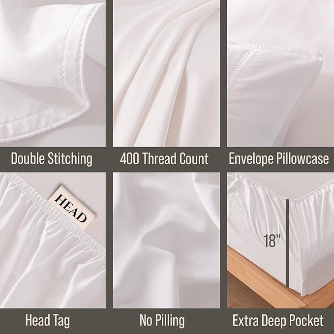 Bella Coterie Luxury Bamboo Viscose Twin Size Sheet Set | 100% Organically Grown | Ultra Soft | Cooling for Hot Sleepers | 18" Deep Pocket [White]