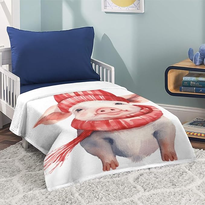 Christmas Winter Pig Fleece Throw Blankets Twin Size -Thick Fuzzy Warm Soft Twin Large Winter Blanket Throws for Bed 60x80 in