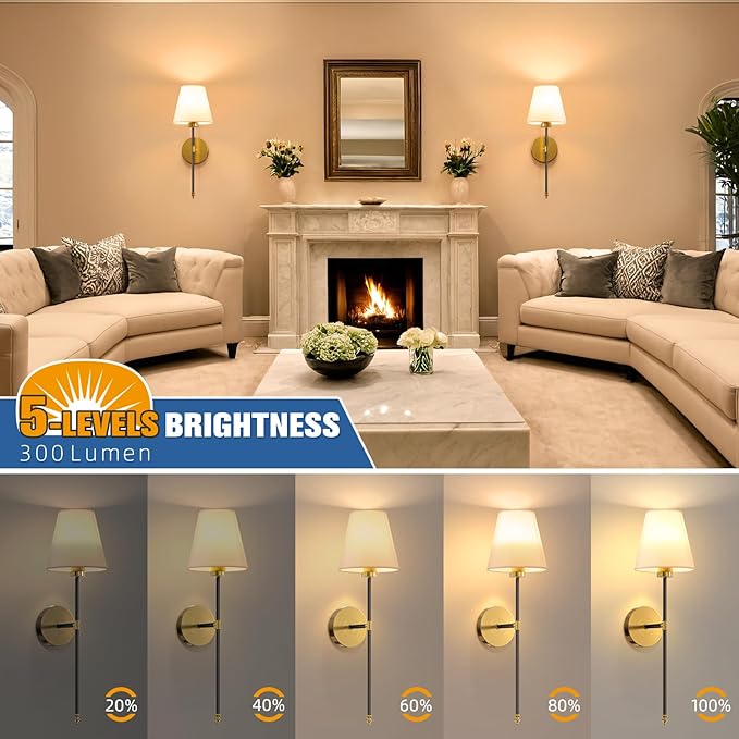 NIORSUN 19.9 inch Battery Operated Wall Sconce Set of 2,Black-Gold Rechargeable Wall Lights with 5200mAh Dimmable Detachable Bulbs and Remote,10 Colors Wireless Sconces for Bedroom Living Room Hallway