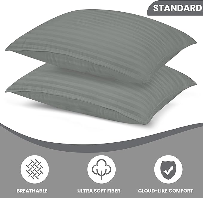 Utopia Bedding Bed Pillows for Sleeping Standard Size (Light Grey), Set of 2, Cooling Hotel Quality, for Back, Stomach or Side Sleepers