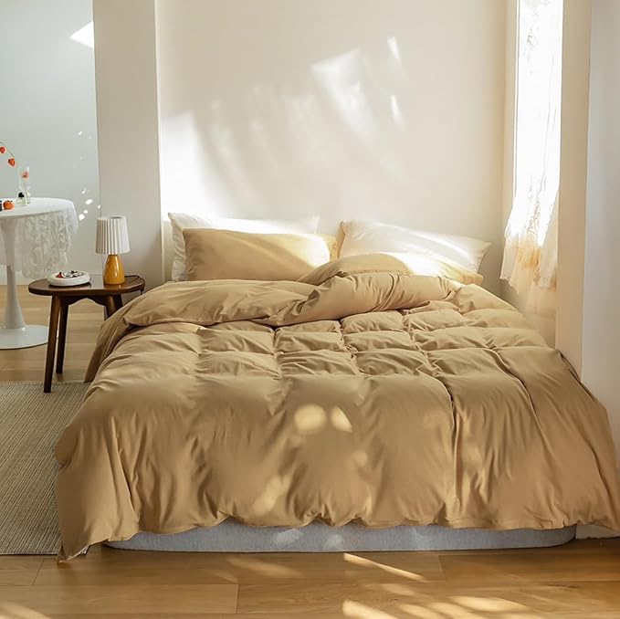 Luxlovery Beige Champagne Comforter Set Twin Khaki Bedding Comforter Set Champagne Taupe Color Soft Breathable Blanket Quilts 3 PCS Sand Color Bedding Set for Teens Kids Twin Size Comforter