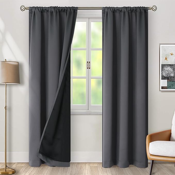 BGment Dark Grey 100% Blackout Curtains for Bedroom, Black Out Living Room 84 inch Panels with Thermal Liner, Rod Pocket and Back Tab Double Layer Room Darkening Drapes, 2 Panels,Each 38 x 84 Inch