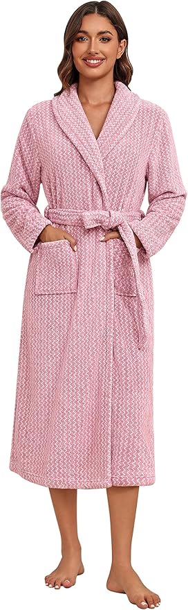 Ekouaer Women's Robe Plush Soft Long Bathrobe Cozy Warm Shawl Collar Spa Robe with Pockets