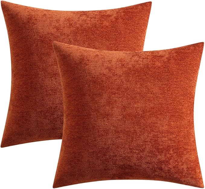 MIULEE Pack of 2 Fall Burnt Brick Decorative Pillow Covers 20x20 Inch Soft Chenille Couch Throw Pillows Farmhouse Cushion Covers for Home Decor Sofa Bedroom Living Room