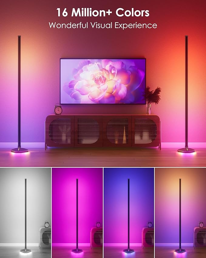 2PCS Floor Lamp with Illuminate Base, 50" RGB+IC Cool White LED Floor Lamp Color Changing 24V with Music Sync 16 Million DIY Colors Modern Smart Stand Lamp for Bedroom, Living Room, Studio