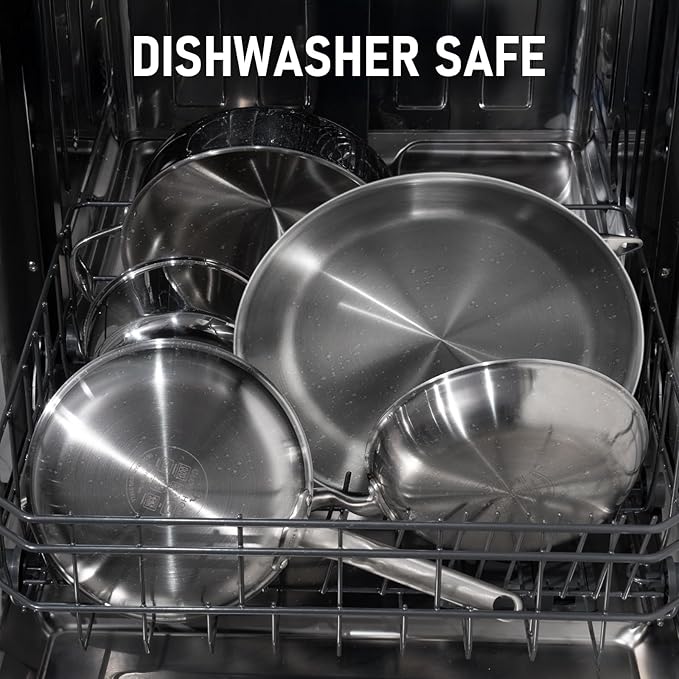 8 Inch Stainless Steel Frying Pan - 5 Ply Stainless Clad Skillet with Aluminum Core, Durable and Even Heating, Professional Cookware for Induction, All Stoves, Oven and Dishwasher Safe