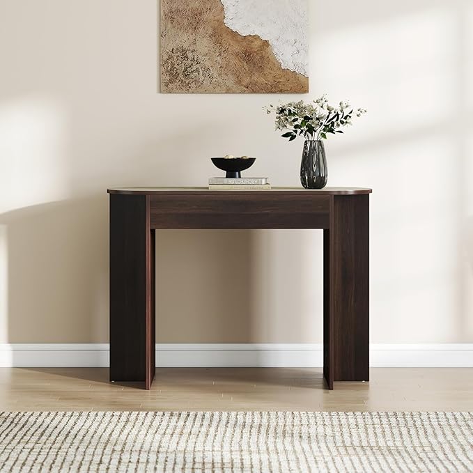Mid Century 43 Inch Console Table, Narrow Sofa Table Behind Couch, Farmhouse Wooden Console Table for Living Room, Entryway, Walnut Finish