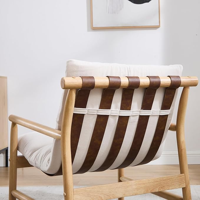 Modern Accent Chair Upholstered Armchair - Solid Wood Lounge Chair with Removable Cushion, Low Back Reading Chair for Living Room/Bedroom/Balcony, Chenille Sofa Chair (Easy Assembly)Off White