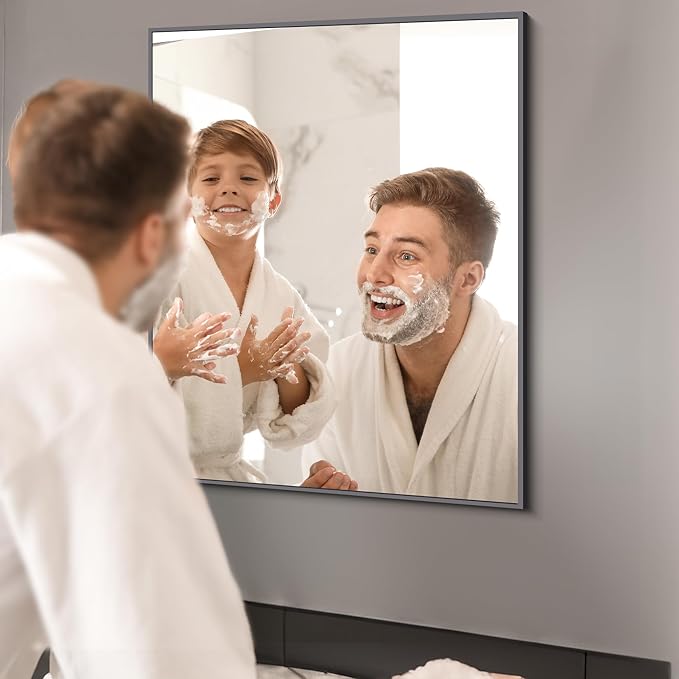 KOCUUY 30x36 Inch Large Black Wall Mounted Mirror,Aluminum Framed Decorative Rectangular Bathroom Mirror for Wall Over Sink,Vanity Mirror for Bedroom Living Room Bathroom,Functional Oversized Mirror