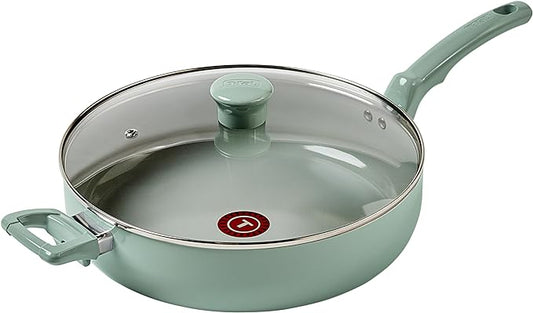 T-Fal Refresh Ceramic Nonstick Frying Pan with Lid, 5 Qt, Oven Safe to 350°F Cookware, Skillet Pots and Pans, Mint Green