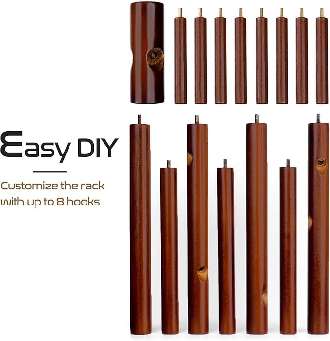 2PCS Solid Wooden Coat Rack Freestanding, New Zealand Pine Coat Tree with 8 Hooks & 3 Adjustable Sizes for Coats, Hats, Handbags and Scarves, Space Saving for Entryway/Office/Bedroom (Brown)