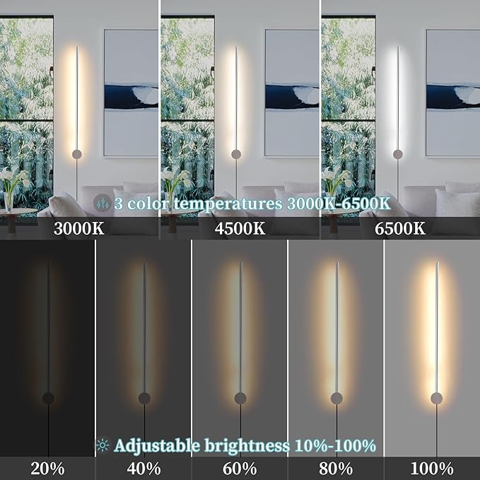 Modern LED Plug in Wall Sconces Set of Two,Chrome Dimmable 23.6" Wall Lighting,Bathroom Vanity Light Fixtures,Metal Wall Lamps with Memory Function for bathrooms,bedrooms,Living Rooms,Hallway