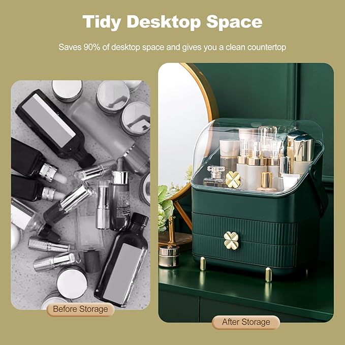 Ergocar Four Leaf Clover Series Make Up Case Dustproof Cosmetic Storage Box, Cosmetics Skin Care Products Multi-Function Jewelry Organizer Case - green