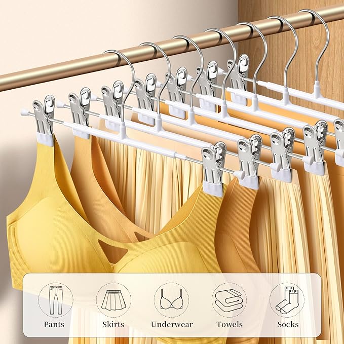 20 Pack 12Inch Heavy Duty Pants Skirt Hangers with Clips,Metal Trousers Hanger for Jeans White Non Slip Women Shorts Hangers Saving Space Clothing Hanger for Adult,Men,Children,Kid,Baby
