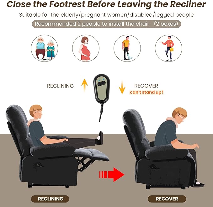 Oversized Power Recliner Chair 350lb with Hidable Cup Holders, Extra Wide Large Big Electric Recliner Chair with Lumbar Support Pillow Nursery Chair Living Room (Power, BROWN-ET6008)