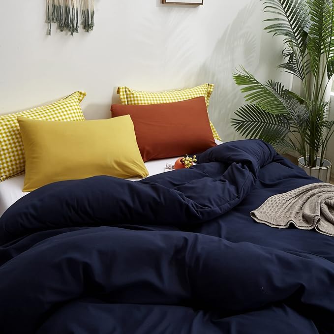Luxlovery Navy Blue Comforter Set Queen Dark Blue Bedding Comforter Set Full Solid Color Soft Breathable Blanket Quilts Cozy Comforter with 2 Pillowcase for Women Men Adults