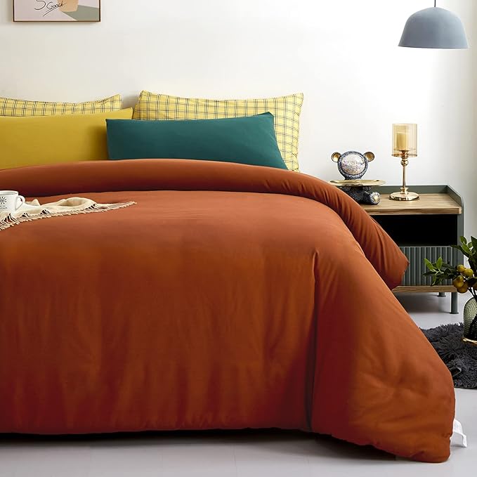 Luxlovery Rust Comforter Set King Burnt Orange Bedding Comforter Set Caramel Bedding Set Solid Color Rust Orange Bedding Set Queen Bed Cozy Soft Breathable Red Bronze Bedding Comforter for Women Men