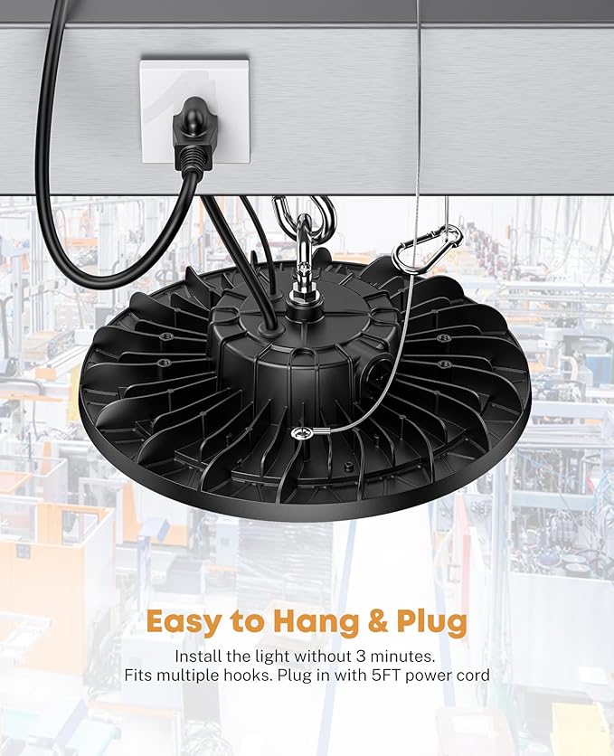 UFO LED High Bay Lights 150W 22500LM, 5000K 0-10V Dimmable High Bay Led Shop Lights AC100-277V with 5' Cable Plug, ETL Listed High Bay Light for Warehouse Garage Factory Gym Workshop Barn