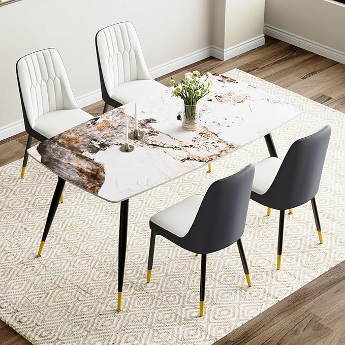 Dining Table Set for 4, Dining Room Table Set for 4, Sintered Stone Kitchen Table Top and Modern Chairs Set of 4 for Kitchen Dining Living Room