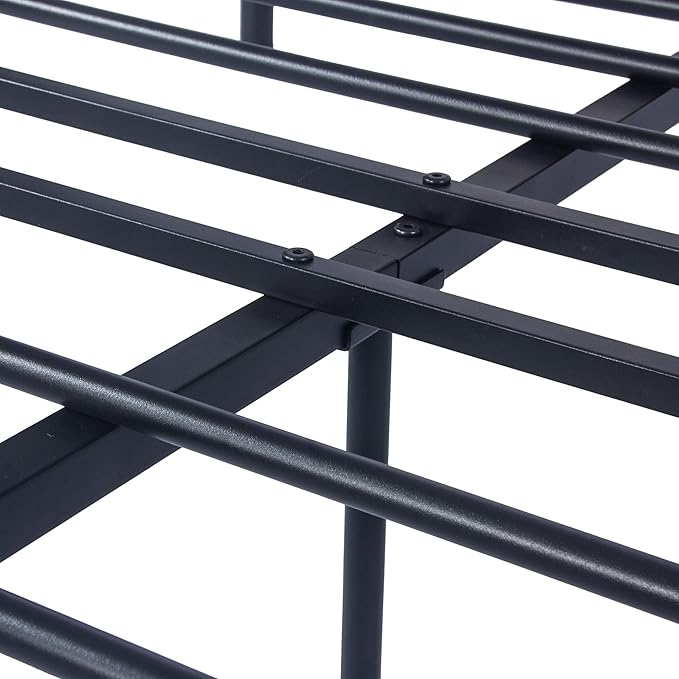 Bed Frame Upholstered Platform Vintage with Tufted Head Board Mattress Foundation with Metal Slats Full Size Industrial for Bedroom Students Kids Adults Storage Under Bed 500lbs (Black Metal 3, Full)