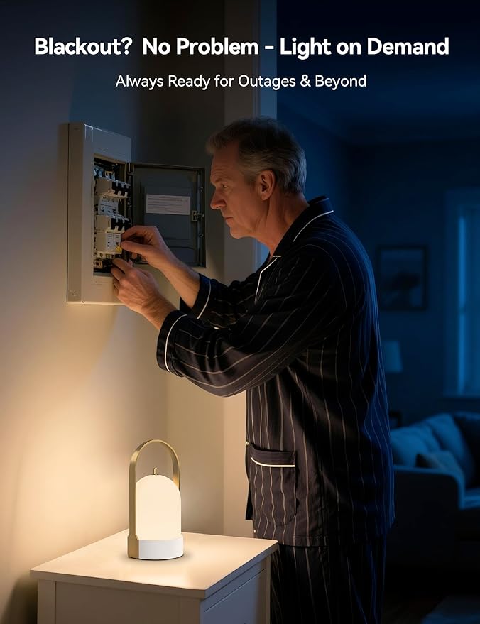 Tubicen Portable Lamp, Battery Operated Cordless Outdoor Table Lamps Rechargeable 4-Level Touch Dimmable IP44 Shower Lamp, Night Light for Patio Camping Dining Room Bedroom (Brass White, Waterproof)