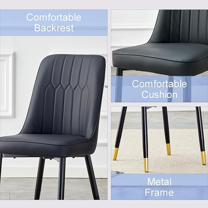 45 Inch Round Dining Table Set for 6, 7 Piece Kitchen Table and Chairs Set, White Faux Marble Table Top, Small Space Dining Set for Apartment or Dining Room