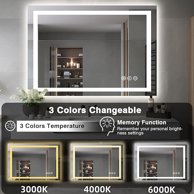 44"x32" Bathroom Mirror with LED Lights, Front & Backlit, Anti-Fog, Dimmable, Waterproof & Corrosion Proof (Horizontal/Vertical)