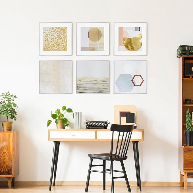 16x16 Metal Square Picture Frame For Wall With Mat For 12x12, 16''x16'' Aluminum Photo Frames With Tempered Glass For Home Decor, Minimalist Modern Poster Frame Horizontally Vertically, Silver