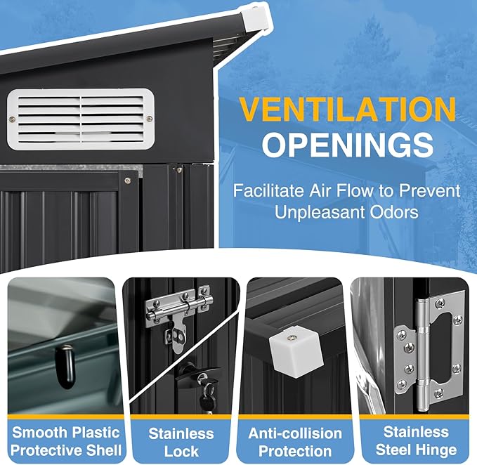 8'x10' Shed Galvanized Steel Storage Sheds with Triple Doors Utility Sheds for Vertical Storage, Dual Lock Lean to Shed with Sloped Roof for Mower, Bike, Garden Tools (Black)