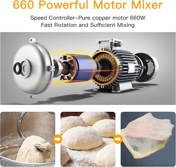 Stand Mixer, 7.5QT Kitchen Electric Food Mixer 10-Speed Tilt-Head Dough Mixer for Baking&Cake, with Stainless Steel Bowl, Whisk, Dough Hook, Beater, Splash Guard (660W) BLACK MC1