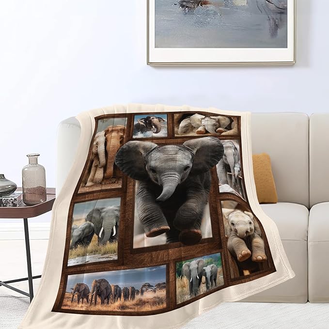 Yibuda Elephant Family Blanket Cute Elephant Flannel Plush Throw Blanket Cozy Wildlife Animal Decor Fleece Stuff Blanket Gifts for Lover Girls Boys Kids Adults Women Bed Travel 40"x50"