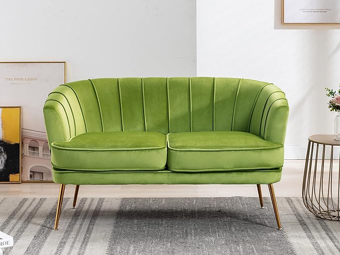 Velvet Loveseat Couch Sofa Luxury Modern Comfy Tufted Couch Chesterfield 2 Person for Living Room/Bedroom, Grass Green