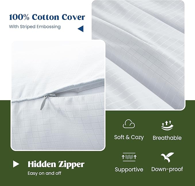 puredown® Goose Feather Down Pillows, Bed Pillows for Sleeping with 2 Outer Protectors, Hotel King Pillows Set of 2 (Pack of 2)