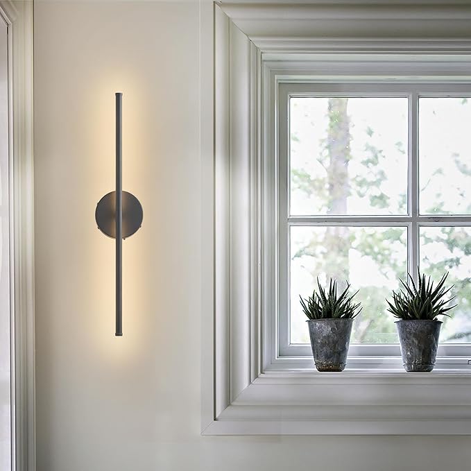 Battery Operated Wall Sconces Set of Two, with Remote Control, Dimmable, Warm White/Natural White/Daylight/RGB, 350°Rotate, LED Black Wireless Wall Light for Living Room, Bedroom, 20.4 Inch