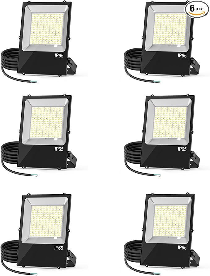 6 Pack LED Flood Light Fixture 300W 36000LM ETL Listed 5000K Outdoor Floodlight Security Lighting IP65 Waterproof for Parking Lot Sports Fields Billboard Arena Yard Garage AC100-277V